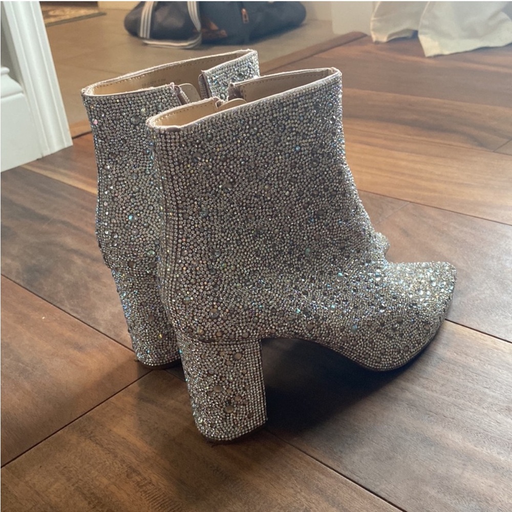 Sparkling Crystal Embellished Women's Ankle Boots - Silver - Picture 2 of 5
